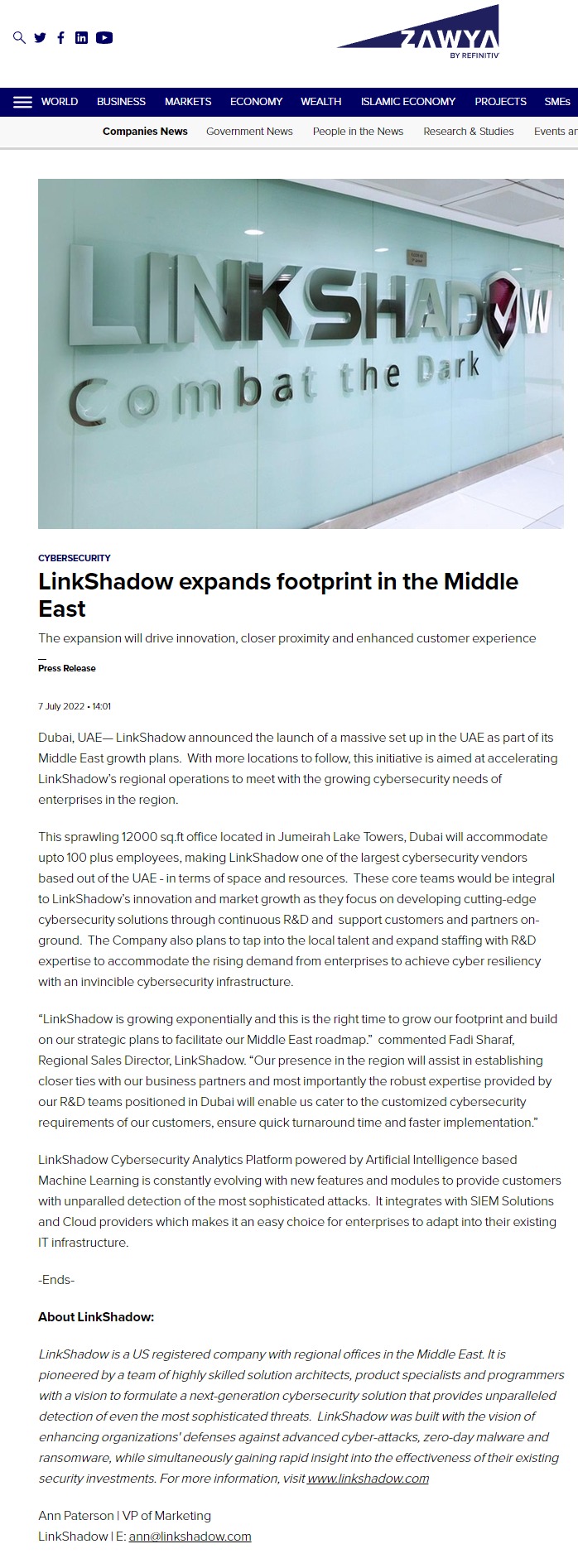 LinkShadow expands footprint in the Middle East